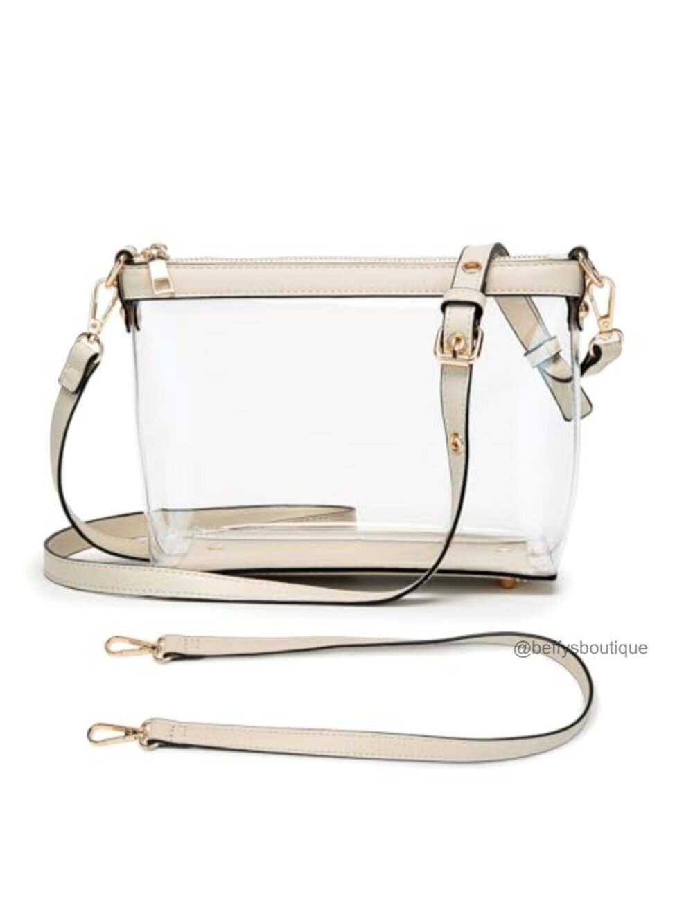 Clear Zipper Crossbody Bag Vegan Leather Trim Stadium Approved Purse